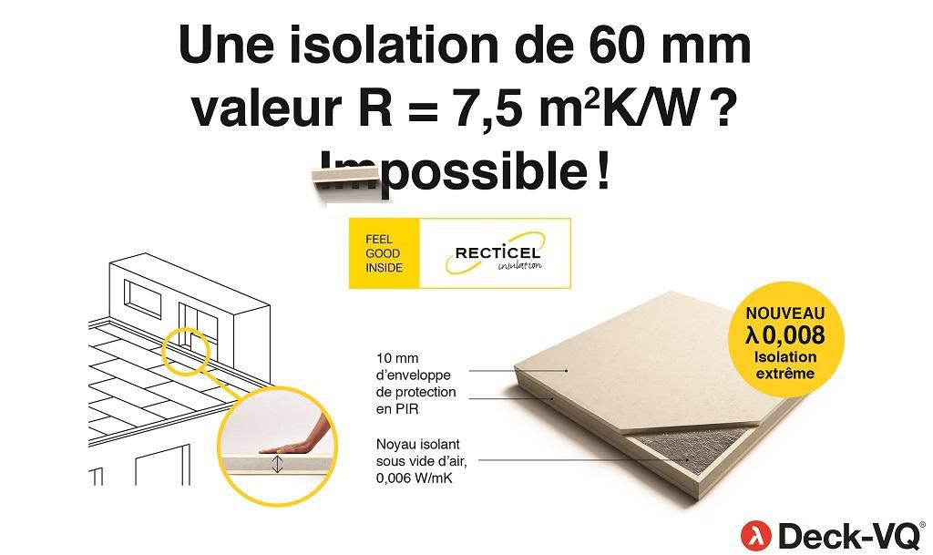 Panneau isolant sous vide Deck-VQ® - 60 mm x 600 mm x 600 mm - Bords droits 4 côtés