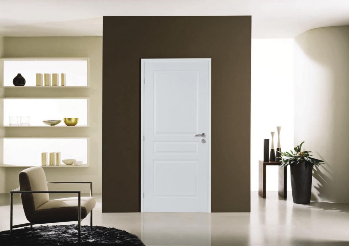 Bloc-porte postformé 110 TD alvéolaire prépeint 204x83 cm gauche P à rive droite - H90 Néolys MDF 3 paumelles - serrure clé L axe à 40 - emballé